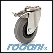 Rueda de Goma gris Polipropileno y acero inoxidable giratoria pasador con freno